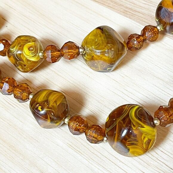 Vintage MCM Double Strand Lucite Jewelry Necklace Butterscotch Amber Germany - Picture 6 of 16